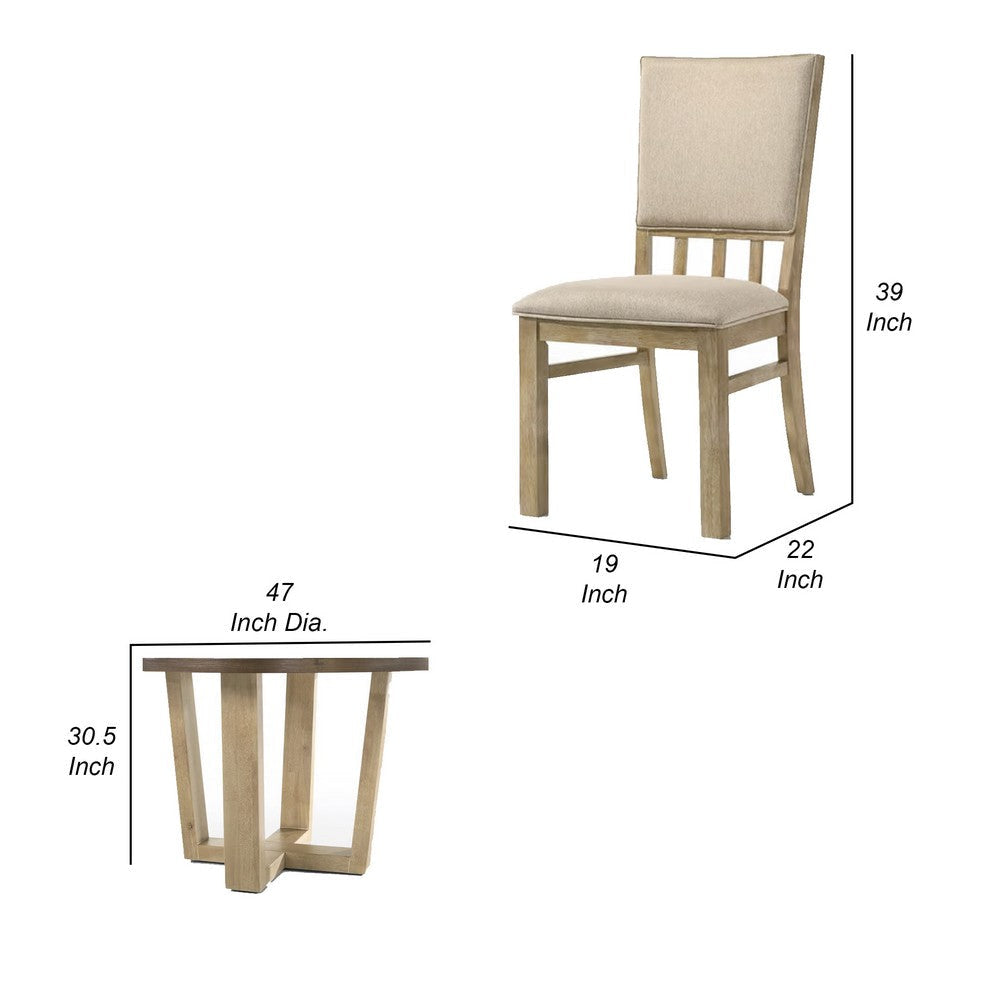 Tani 5pc Round Dining Table Set 4 Chairs with Brown Beige Upholstery By Casagear Home BM302289