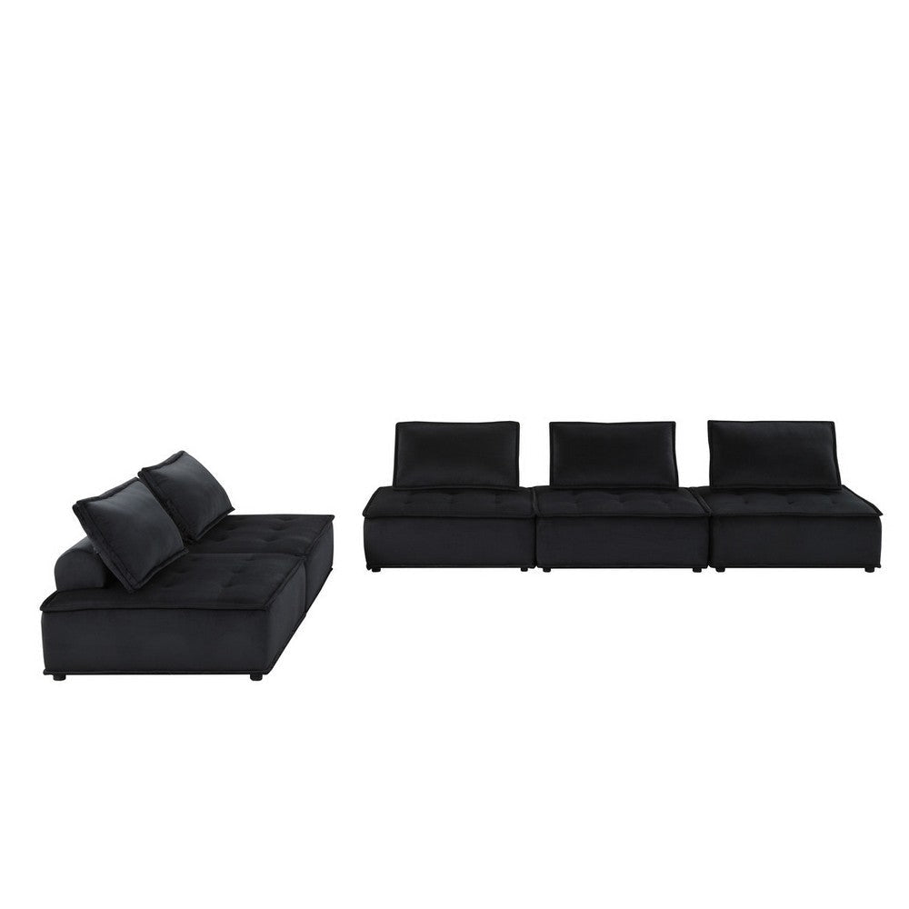 Alaya 5pc Foam Modular Sectional Sofa with Ottoman Black Velvet Upholstery By Casagear Home BM302293