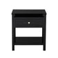 Fimo 27 Inch Nightstand with Drawer and Shelf Glass Top Modern Black Wood By Casagear Home BM302305