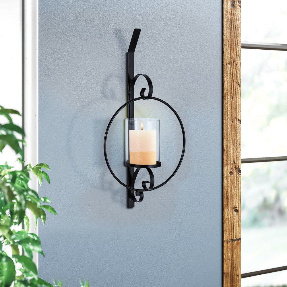 23 Inch Wall Sconce Candle Holder Glass Hurricane Keyhole Bracket Black By Casagear Home BM302383