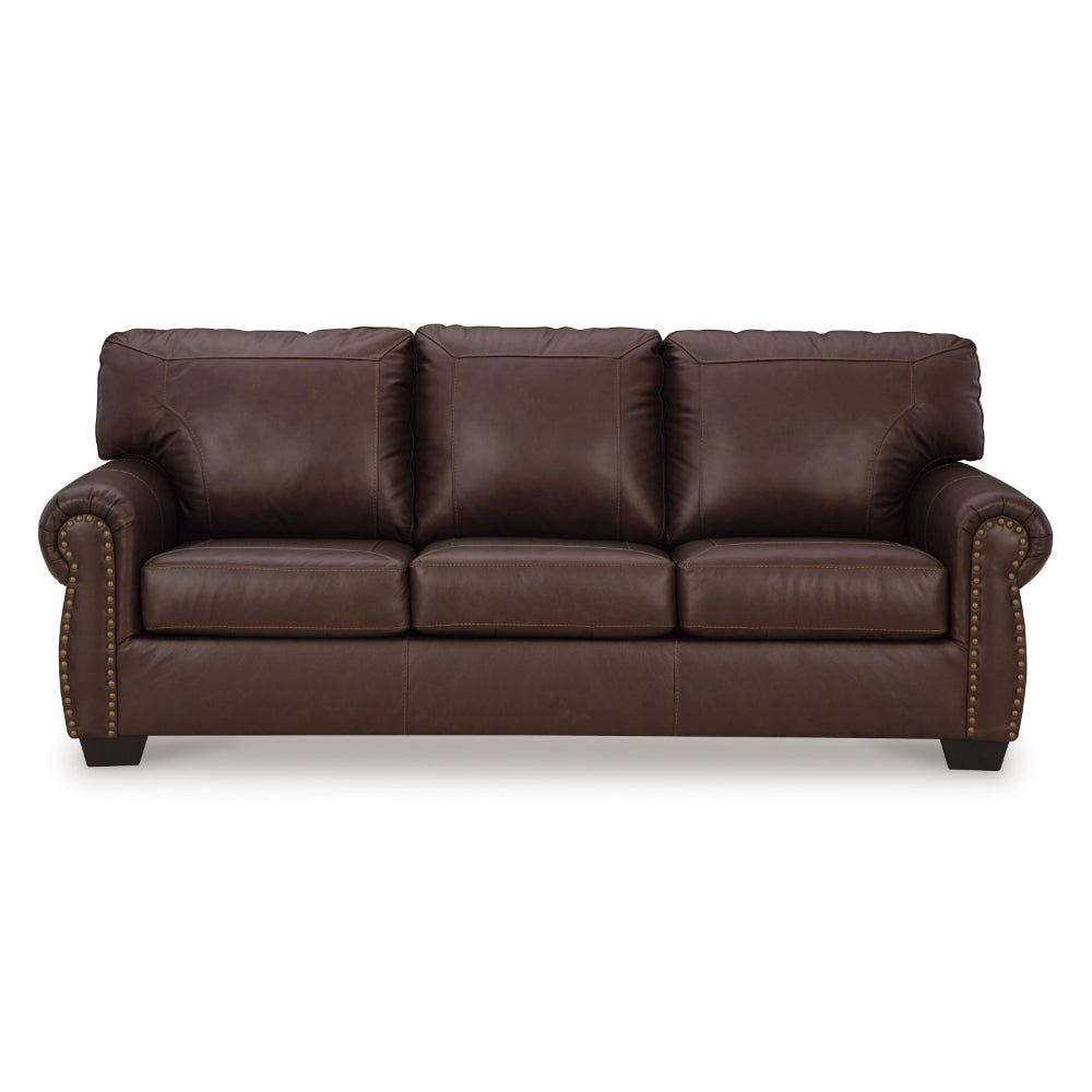 92 Inch Sofa Nailhead Trim Cushion Seating Brown Leather Upholstery By Casagear Home BM302394