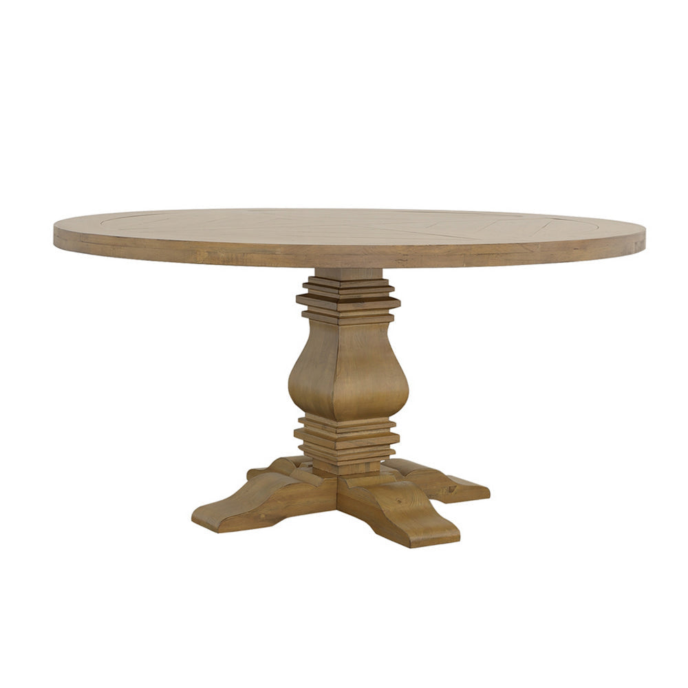 Som 60 Inch Round Dining Table Cross Pedestal Base Rustic Smoke Brown By Casagear Home BM302408