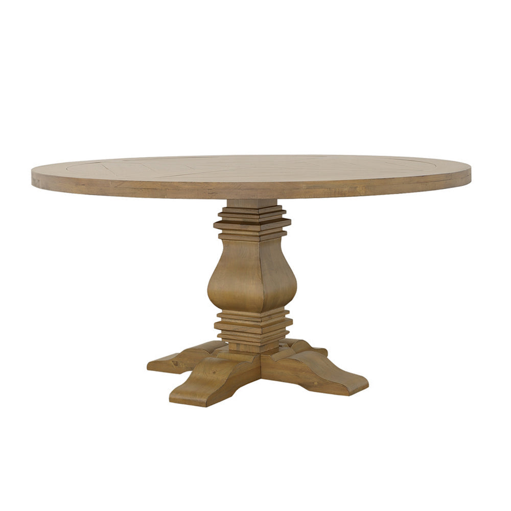 Som 60 Inch Round Dining Table, Cross Pedestal Base, Rustic Smoke Brown By Casagear Home