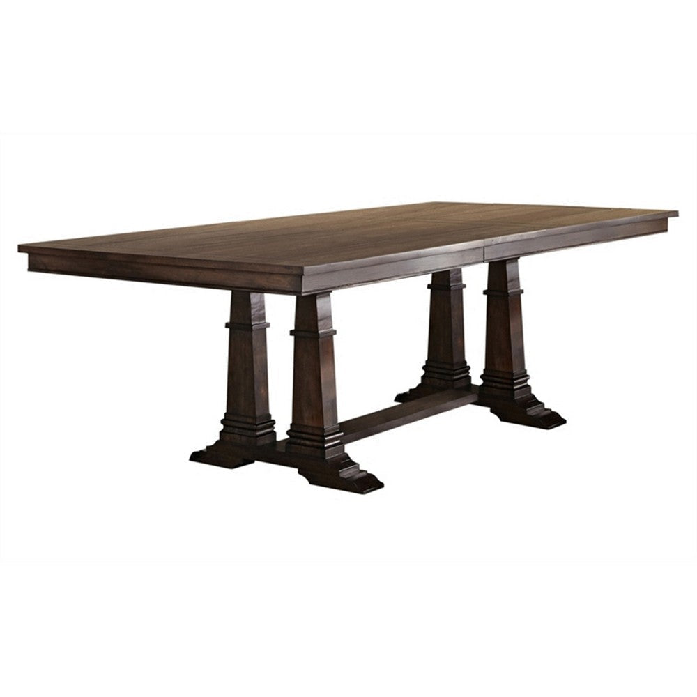 Akki 80-100 Inch Dining Table, Extension Leaf, Trestle, Vintage Dark Brown By Casagear Home