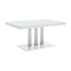 63 Inch Dining Table, White High Gloss Top, Trio Legs, Chrome Pedestal Base By Casagear Home