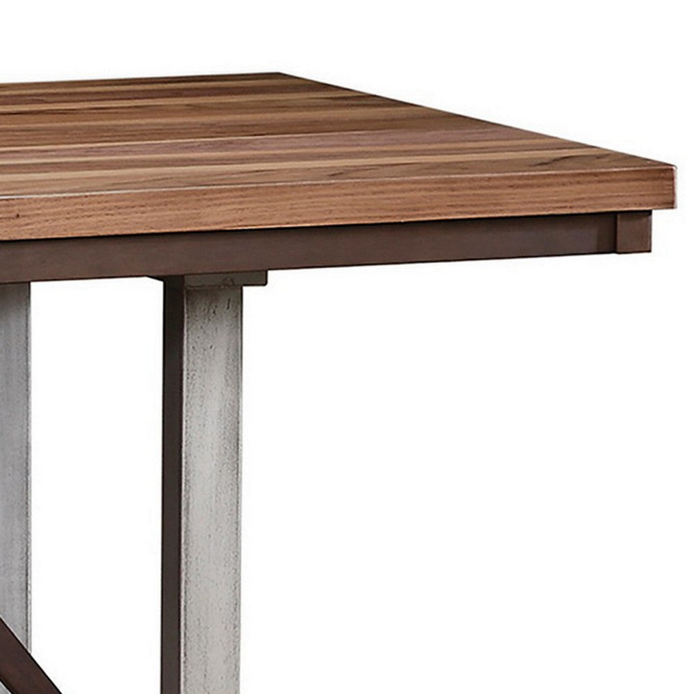 60-77 Inch Extendable Dining Table Natural Brown Wood Smooth Gray Metal By Casagear Home BM302423