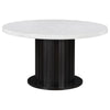 Shoy 54 Inch Round Dining Table, Cultured Marble Top, Espresso Brown Wood By Casagear Home