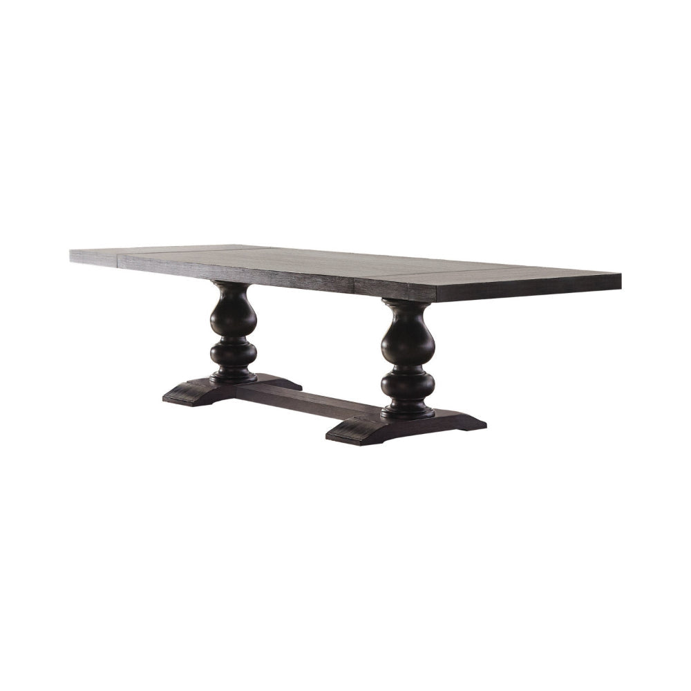 95-123 Inch Dining Table, 2 Extension Leaves, Turned, Antique Black Wood By Casagear Home