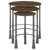 3 Piece Round Nesting End Table Set Sleek Gray Iron Legs Mango Brown Wood By Casagear Home BM302469