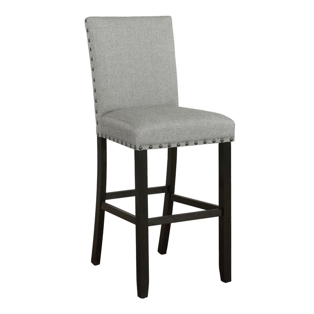 Lok 30 Inch Wood Barstool Set of 2 Nailhead Trim Padded Seating Gray By Casagear Home BM302481