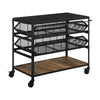 39 Inch Storage Cart, Lockable Caster Wheels, Wood Grain Details, Black By Casagear Home