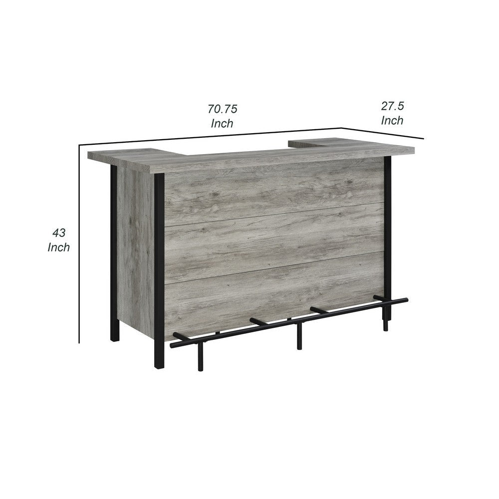 71 Inch Rectangular Home Bar Serving Unit Storage Shelves Two Tiers Gray By Casagear Home BM302506