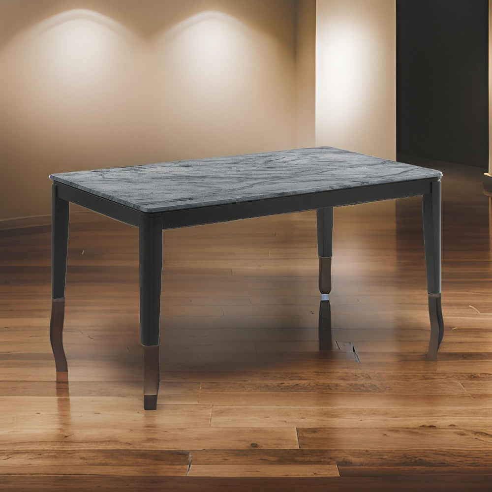 Kyo 47 Inch Coffee Table Gray Faux Marble Top Sandy Texturing Black Legs By Casagear Home BM302514