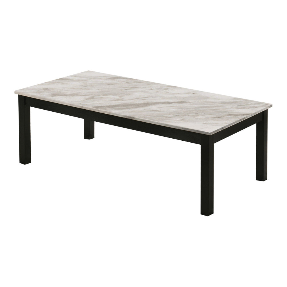 3 Piece Coffee Table and End Table Set Faux Marble Surface Black Legs By Casagear Home BM302516