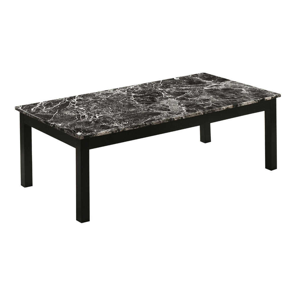 3 Piece Coffee Table and End Table Set Faux Marble Surface Black Motif By Casagear Home BM302517