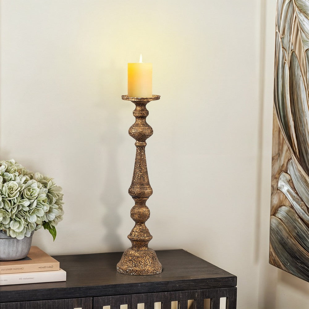 Mia 24 Inch Pillar Candle Holder Antique Brass Metal Turned Pedestal By Casagear Home BM302560