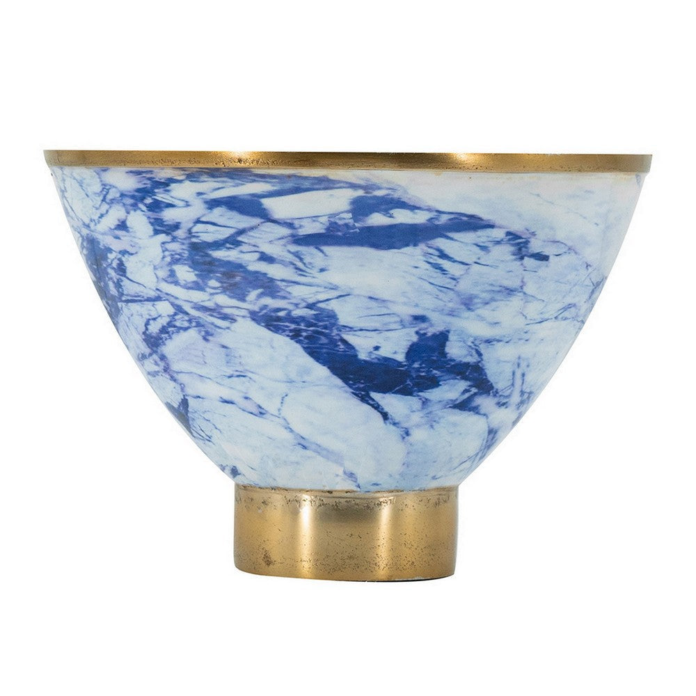 10 Inch Decorative Bowl Brushed Gold Marble Inspired Blue Aluminum By Casagear Home BM302666