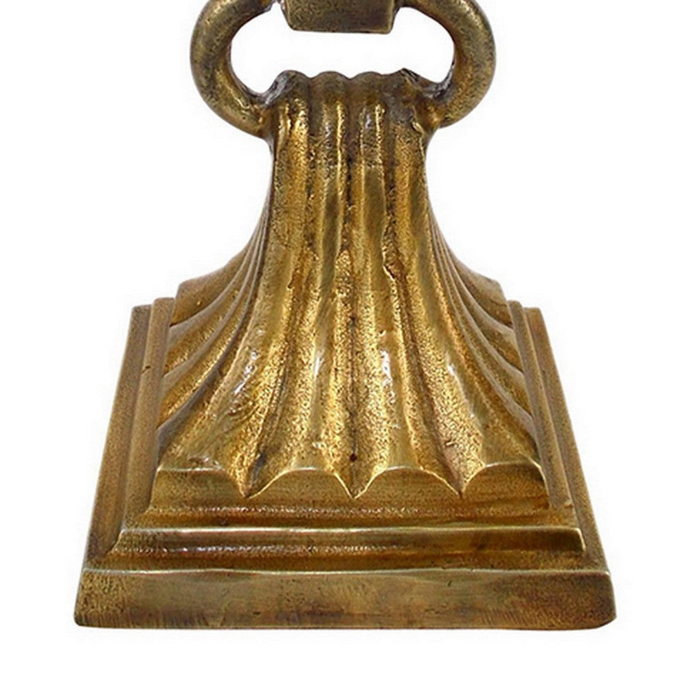 11 Inch Carved Ornate Candle Holder Block Base Gold Finished Aluminum By Casagear Home BM302677