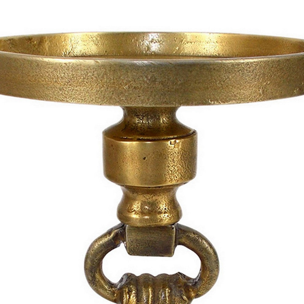 11 Inch Carved Ornate Candle Holder Block Base Gold Finished Aluminum By Casagear Home BM302677