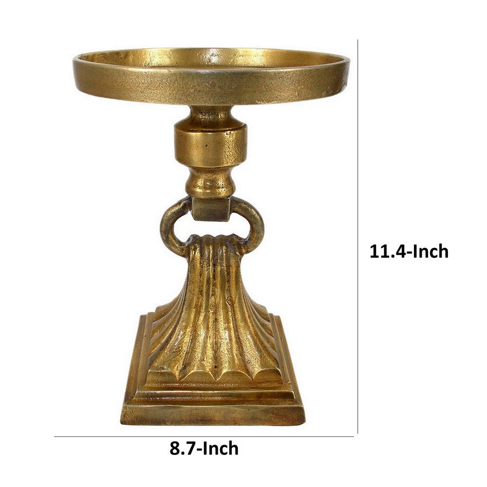 11 Inch Carved Ornate Candle Holder Block Base Gold Finished Aluminum By Casagear Home BM302677