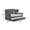 Fila Twin Daybed with Trundle Tufted Rolled Arms Gray Velvet Upholstered By Casagear Home BM302751