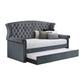 Fila Twin Daybed with Trundle, Tufted, Rolled Arms, Gray Velvet Upholstered By Casagear Home