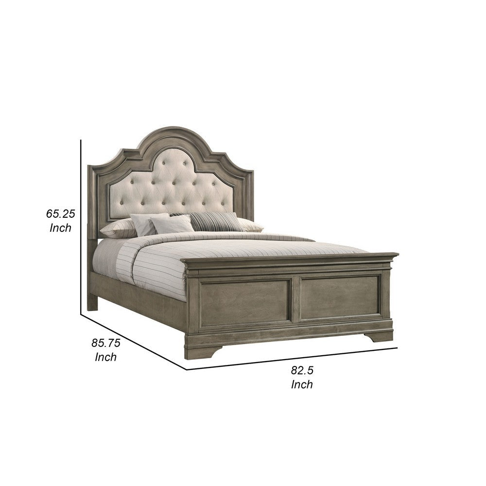 Bem King Size Bed Scalloped and Arched Headboard Cream Fabric Upholstery By Casagear Home BM302758