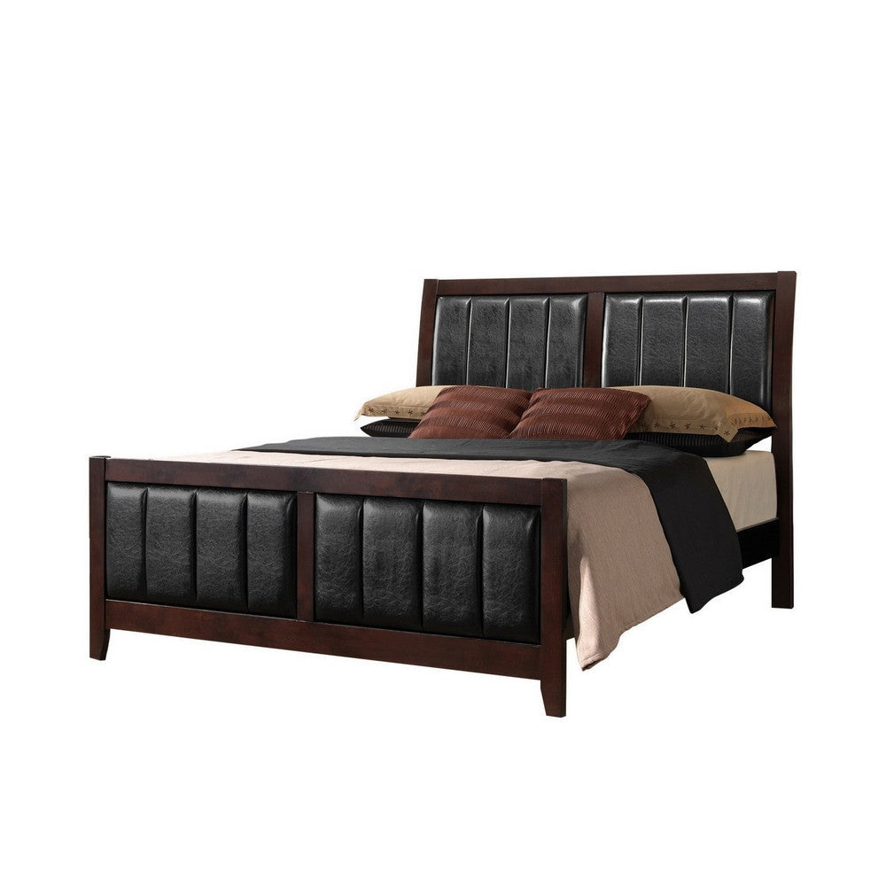 Vida Full Size Panel Bed, Black Leather Upholstery, Tapered Legs, Brown By Casagear Home