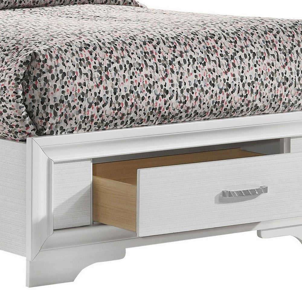 Vino Twin Size Panel Bed with 2 Storage Drawers Acrylic Glitter White By Casagear Home BM302768