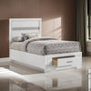 Vino Twin Size Panel Bed with 2 Storage Drawers Acrylic Glitter White By Casagear Home BM302768