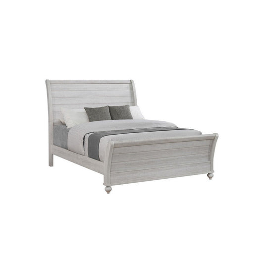 Amor King Size Bed, Planked Curved Sleigh Design, Vintage Gray Finish By Casagear Home