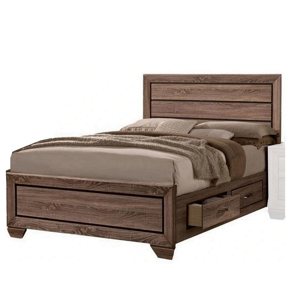 Bello California King Size Storage Bed, 2 Drawers, Wood Grains, Warm Brown By Casagear Home