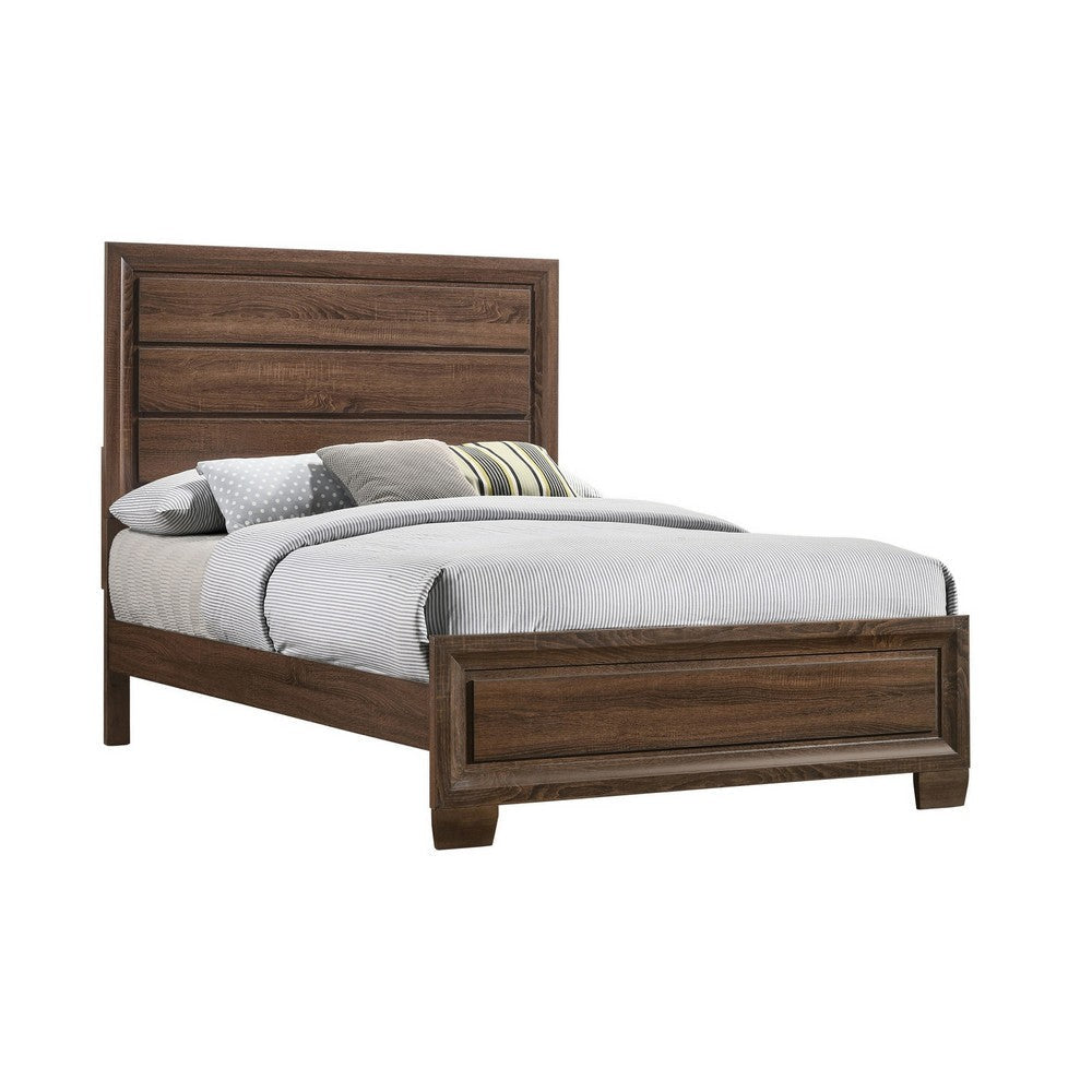 Amor Full Size Bed, Modern Carved Panel Design, Tapered Legs, Brown By Casagear Home