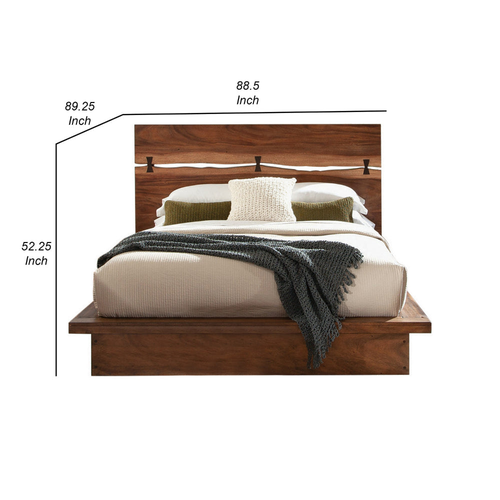 Zeko King Size Platform Plinth Bed with Natural Edge Walnut Brown Wood By Casagear Home BM302794