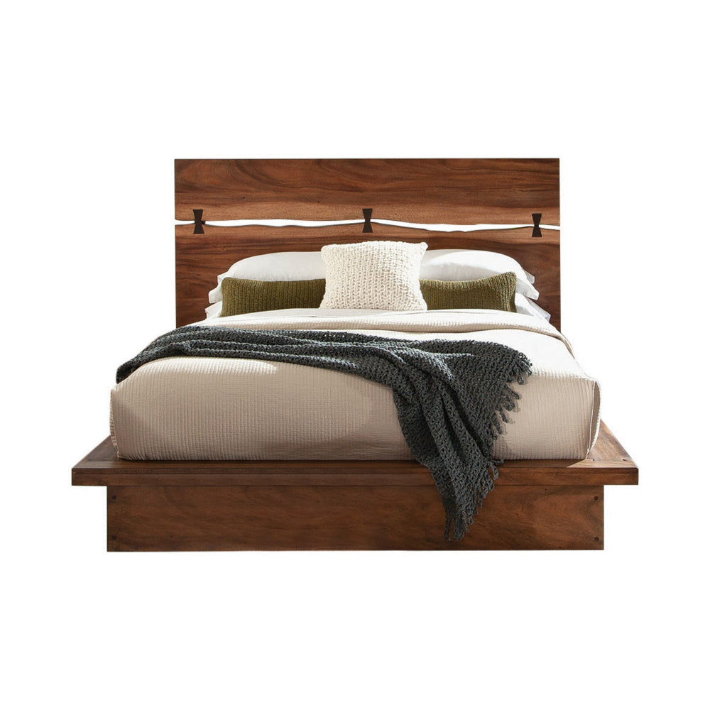 Zeko King Size Platform Plinth Bed with Natural Edge, Walnut Brown Wood By Casagear Home