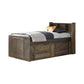 Sun Twin Storage Bed, Storage Headboard, 3 Compartments, Smoke Brown Wood By Casagear Home