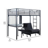 Twin Size Loft Bed with Workstation Futon Frame Desk Chair Black Metal By Casagear Home BM302802