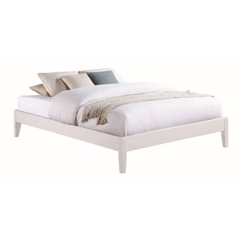 Cavi King Platform Bed Frame with Low Profile Tapered Legs, White Wood By Casagear Home