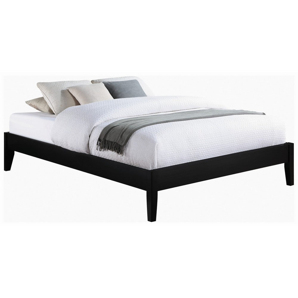 Cavi Queen Platform Bed Frame, Low Profile Tapered Legs, Black Wood By Casagear Home