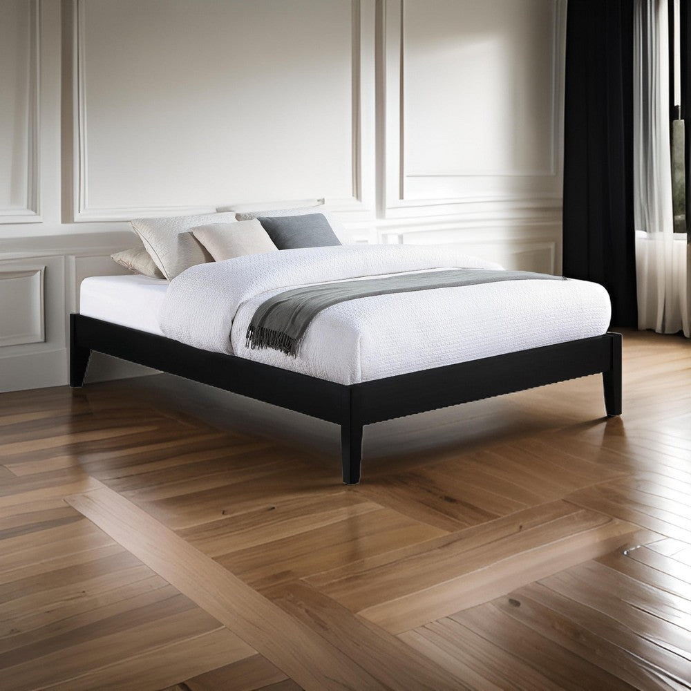 Cavi Queen Platform Bed Frame Low Profile Tapered Legs Black Wood By Casagear Home BM302828