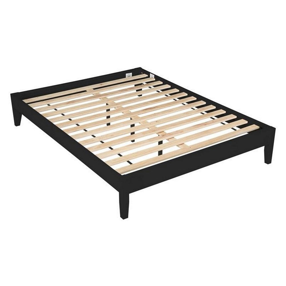 Cavi King Platform Bed Frame with Low Profile Tapered Legs Black Wood By Casagear Home BM302829