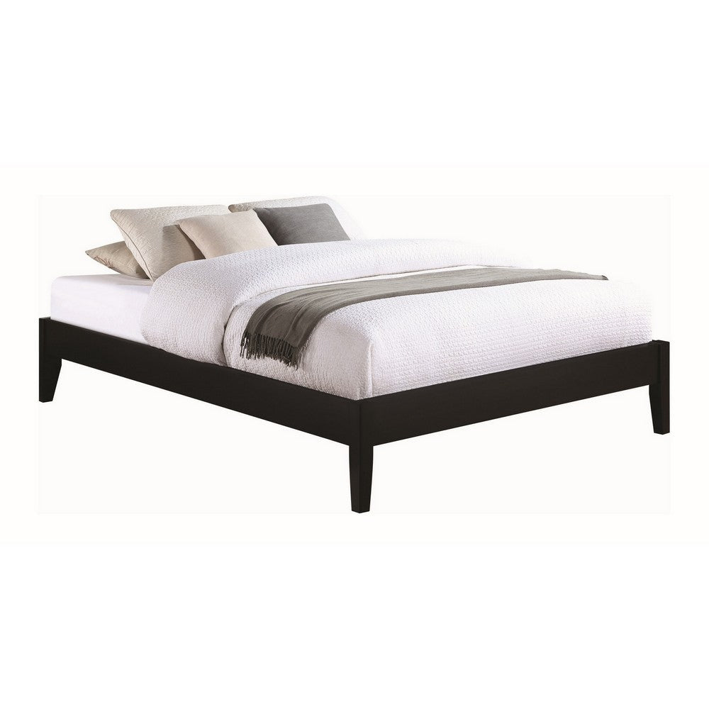 Cavi King Platform Bed Frame with Low Profile Tapered Legs, Black Wood By Casagear Home