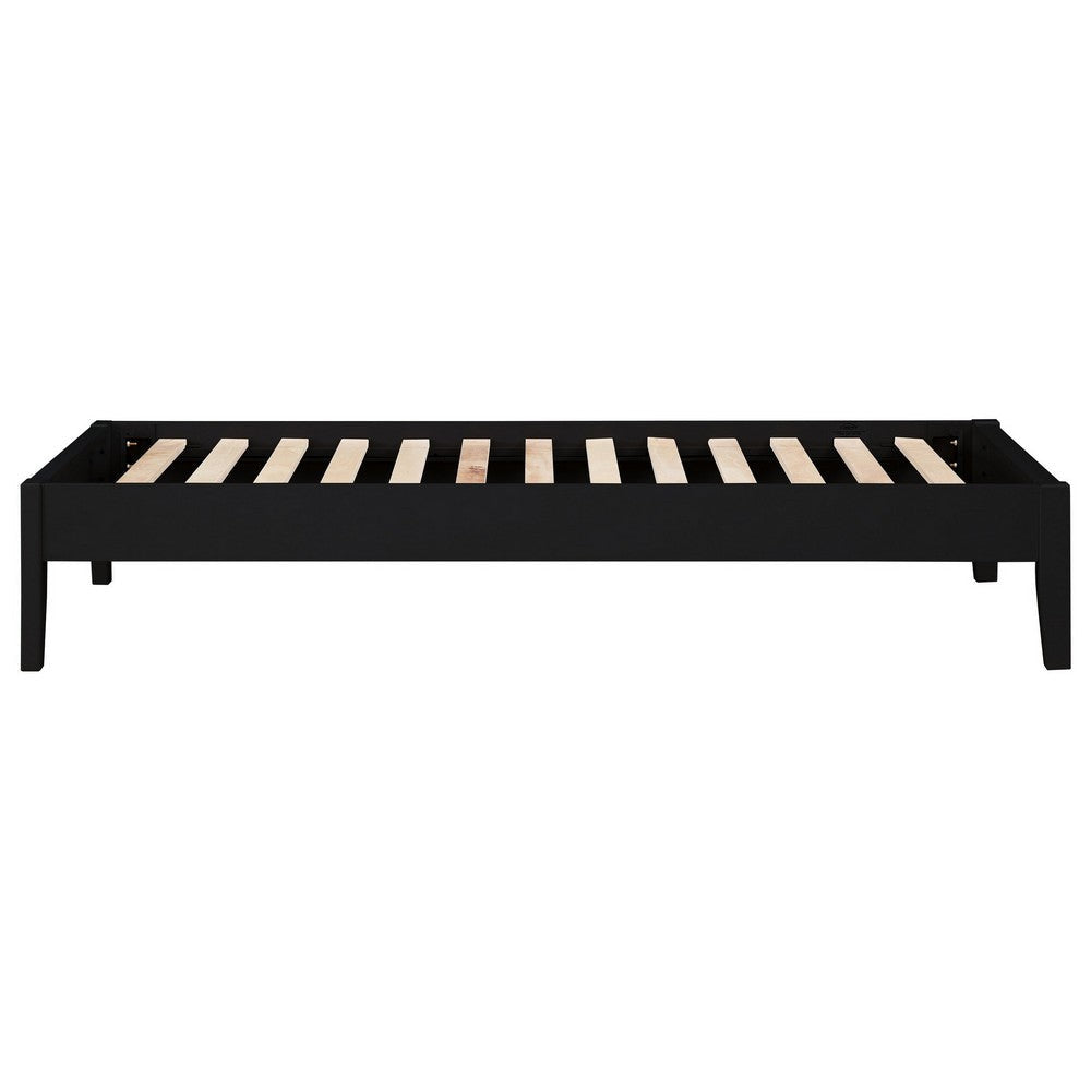 Cavi Twin Platform Bed Frame with Low Profile Tapered Legs Black Wood By Casagear Home BM302832