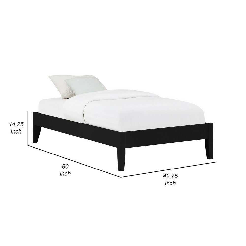 Cavi Twin Platform Bed Frame with Low Profile Tapered Legs Black Wood By Casagear Home BM302832