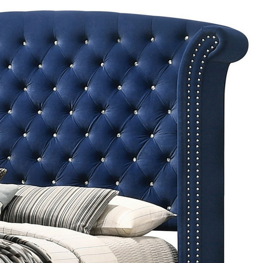 Giya Wingback King Bed Tufted Headboard Pacific Blue Velvet Upholstery By Casagear Home BM302868