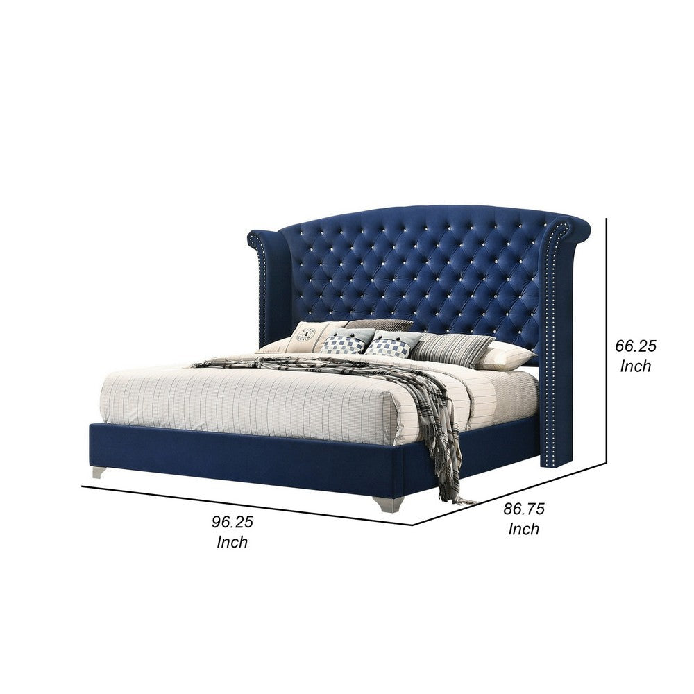 Giya Wingback King Bed Tufted Headboard Pacific Blue Velvet Upholstery By Casagear Home BM302868