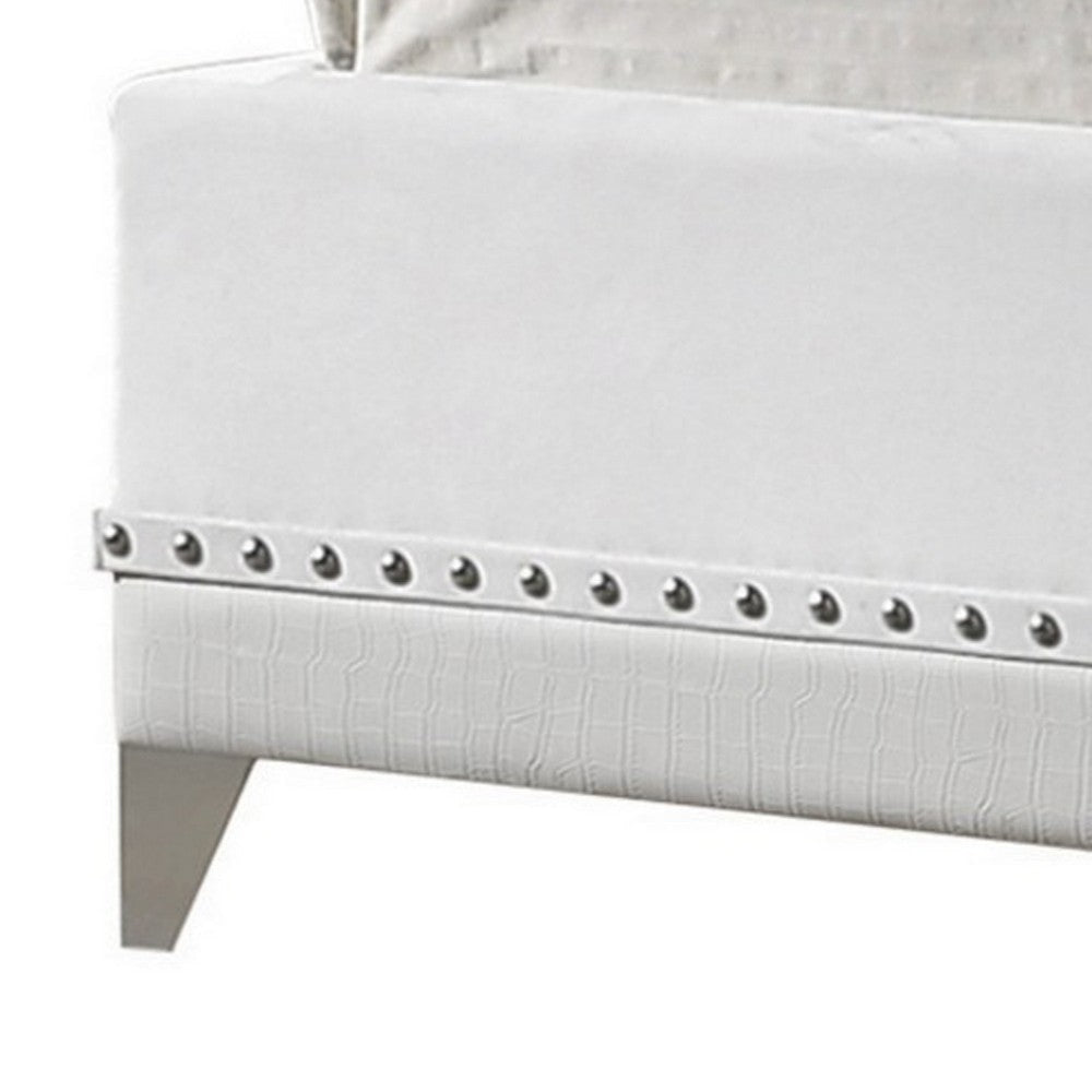 Dini Wingback King Bed Crystal Button Tufting White Velvet Upholstery By Casagear Home BM302874