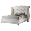 Dini Wingback King Bed, Crystal Button Tufting, White Velvet Upholstery By Casagear Home