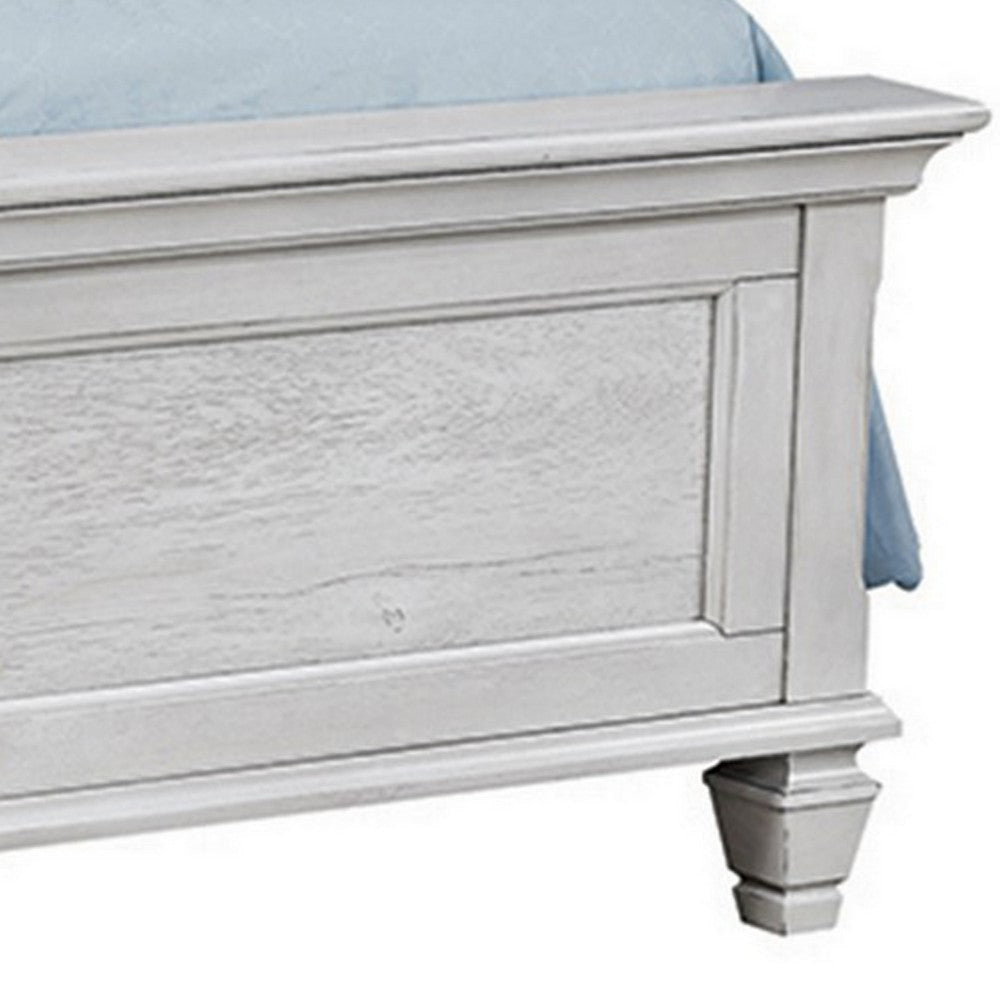 Eli Queen Panel Bed Pine Wood Shutter Headboard Molded Trim Antique White By Casagear Home BM302887