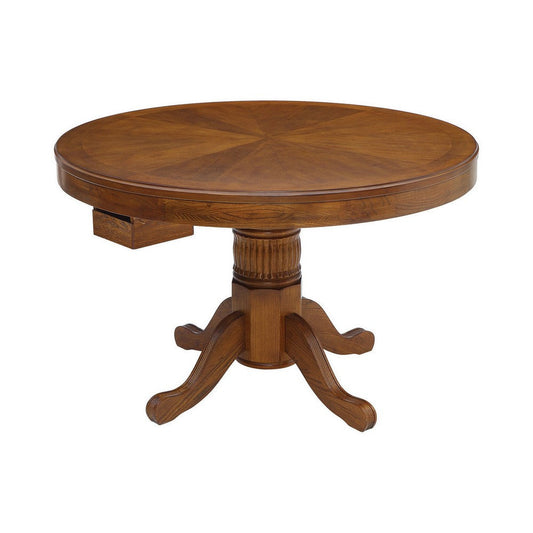 47 Inch Round Poker, Game, Dining Table, Cup Holders, Chip Trays, Oak Brown By Casagear Home